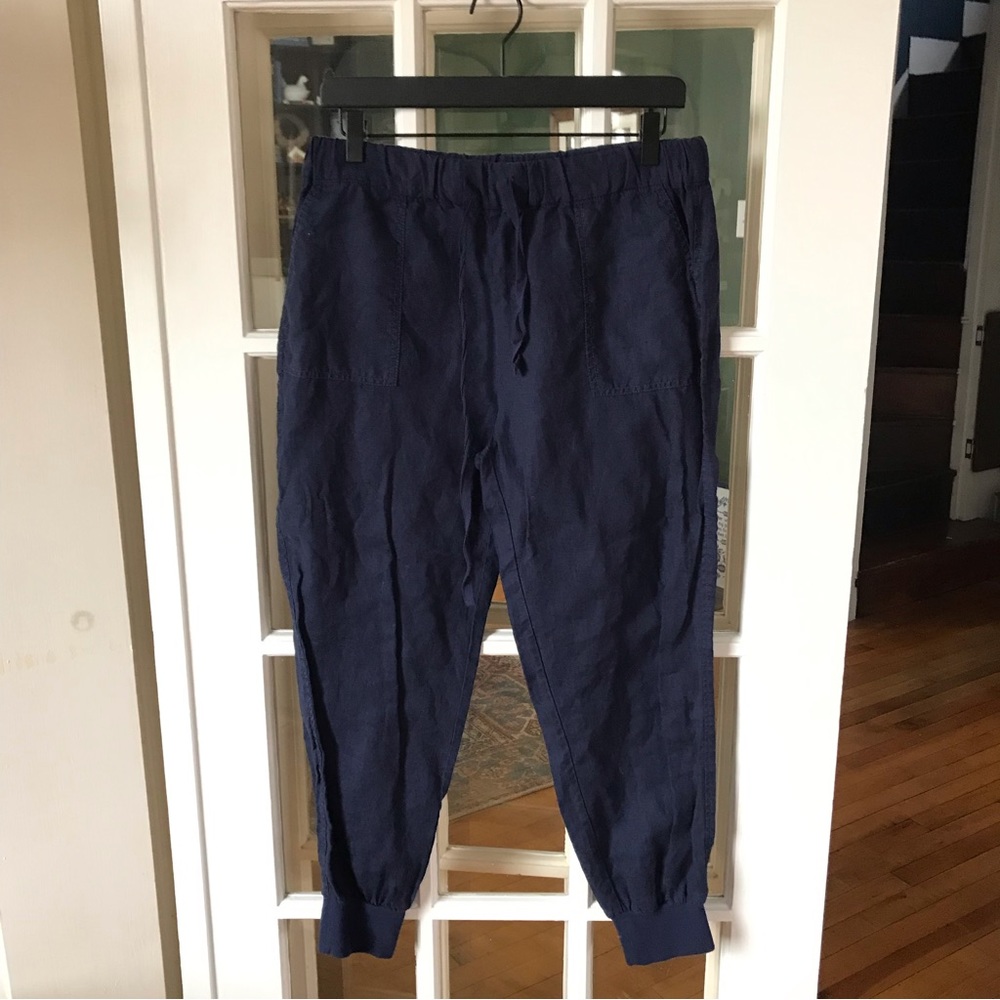 NWOT Joie 100% Linen Navy Blue Jogger Pants Drawstring Waist Relaxed Fit Medium